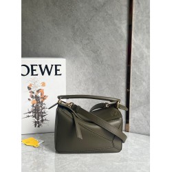 Loewe Puzzle Small Bag In Dark Green Classic Calfskin LS929212