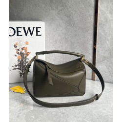 Loewe Puzzle Small Bag In Dark Green Classic Calfskin LS929212