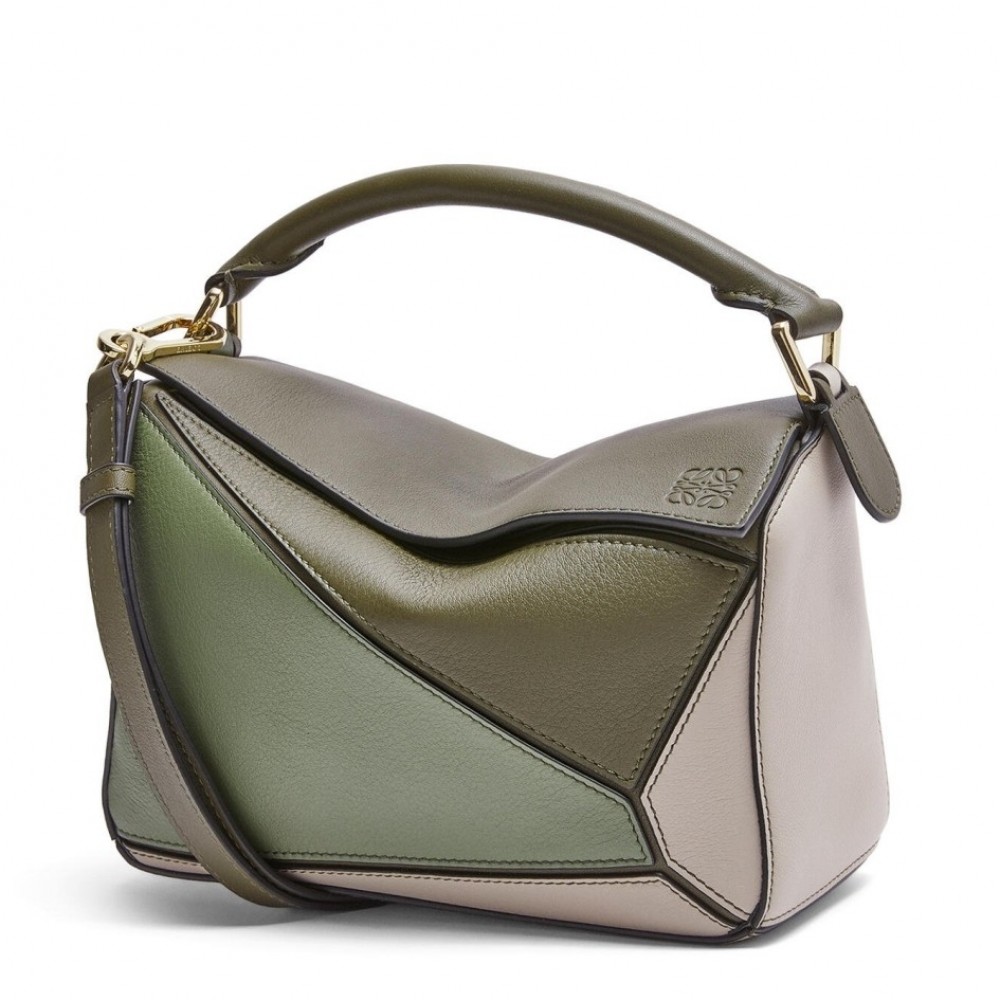 Loewe Puzzle Small Bag In Green/Oat Calfskin LS929214