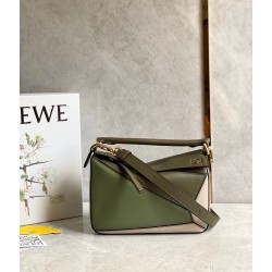 Loewe Puzzle Small Bag In Green/Oat Calfskin LS929214