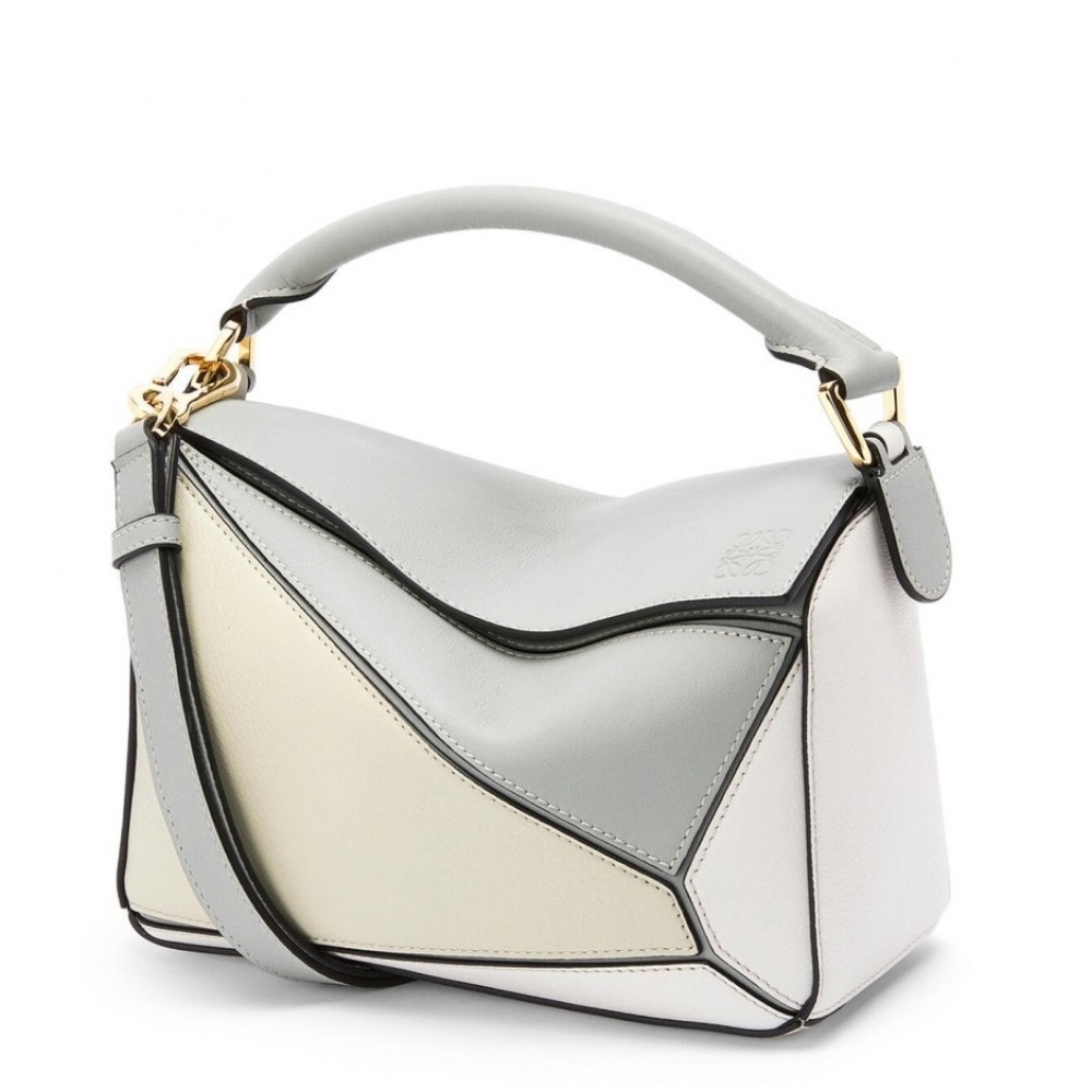 Loewe Puzzle Small Bag In Grey/Cream/White Calfskin LS929215