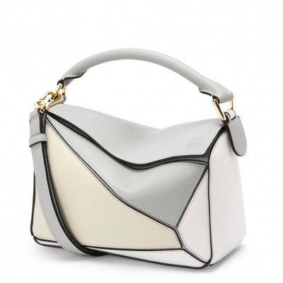 Loewe Puzzle Small Bag In Grey/Cream/White Calfskin LS929215