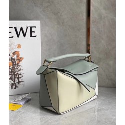 Loewe Puzzle Small Bag In Grey/Cream/White Calfskin LS929215