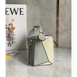 Loewe Puzzle Small Bag In Grey/Cream/White Calfskin LS929215