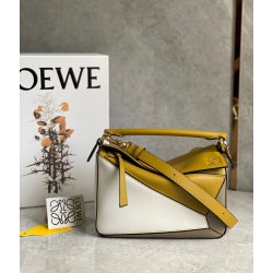 Loewe Puzzle Small Bag In Ochre/White/Taupe Calfskin LS929219