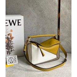 Loewe Puzzle Small Bag In Ochre/White/Taupe Calfskin LS929219