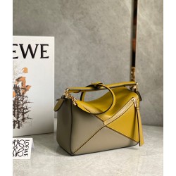 Loewe Puzzle Small Bag In Ochre/White/Taupe Calfskin LS929219