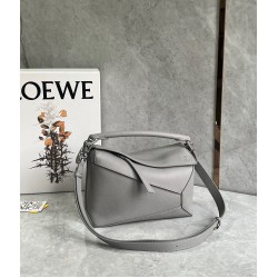 Loewe Puzzle Small Bag In Pearl Grey Grained Leather LS929220