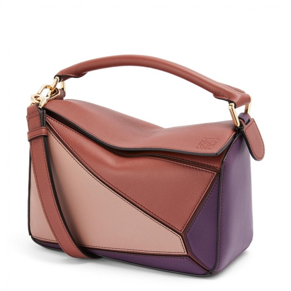 Loewe Puzzle Small Bag In Purple/Caramel/Blossom Calfskin LS929222