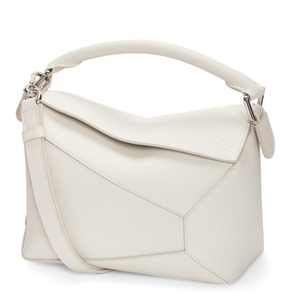 Loewe Puzzle Small Bag In White Grained Leather LS929223