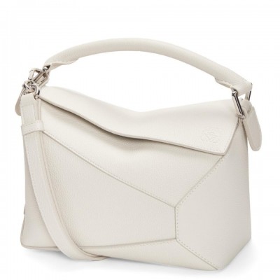 Loewe Puzzle Small Bag In White Grained Leather LS929223