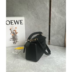 Loewe Puzzle Small Bag in Black Calfskin with Woven Handle LS929208