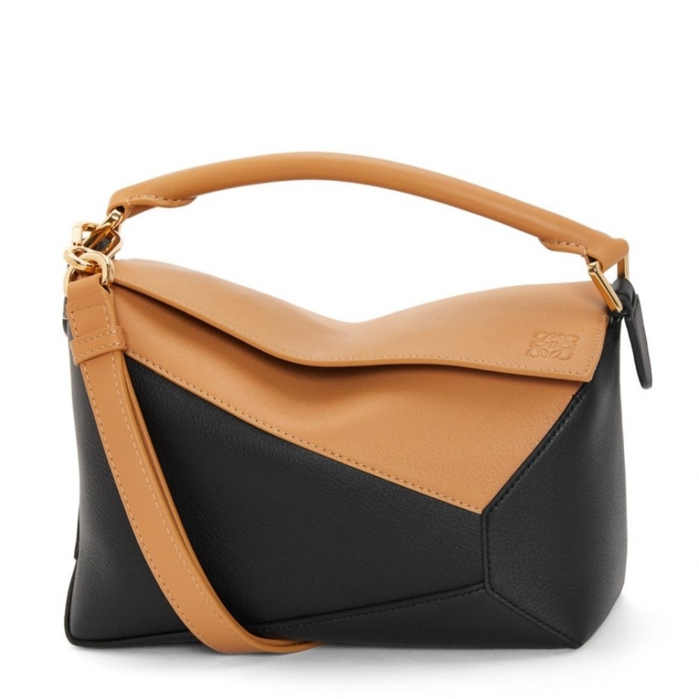 Loewe Puzzle Small Bag in Brown and Black Calfskin LS929209