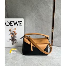 Loewe Puzzle Small Bag in Brown and Black Calfskin LS929209