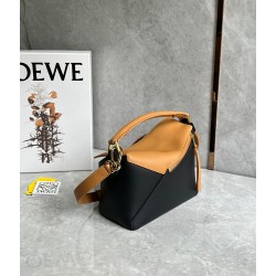 Loewe Puzzle Small Bag in Brown and Black Calfskin LS929209