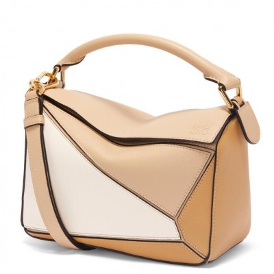 Loewe Puzzle Small Bag in Multicolour Warm Desert and White Calfskin LS929217