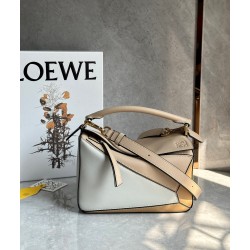 Loewe Puzzle Small Bag in Multicolour Warm Desert and White Calfskin LS929217