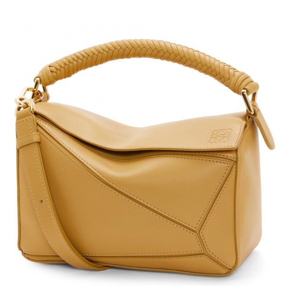 Loewe Puzzle Small Bag in Sahara Calfskin with Woven Handle LS929226