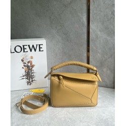 Loewe Puzzle Small Bag in Sahara Calfskin with Woven Handle LS929226