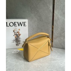 Loewe Puzzle Small Bag in Sahara Calfskin with Woven Handle LS929226