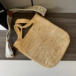 Loewe Slit Tote Bag in Raffia and Calfskin LS929227