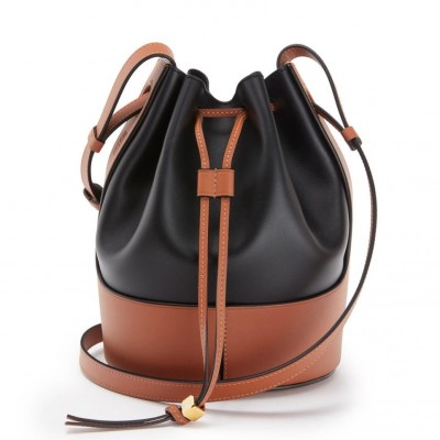 Loewe Small Balloon Bucket Bag In Black/Tan Calfskin LS929236