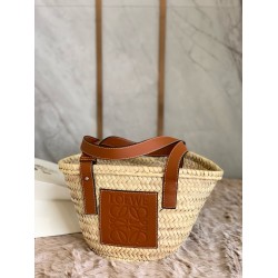 Loewe Small Basket Bag in Raffia and Brown Calfskin LS929244