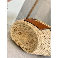 Loewe Small Basket Bag in Raffia and Brown Calfskin LS929244