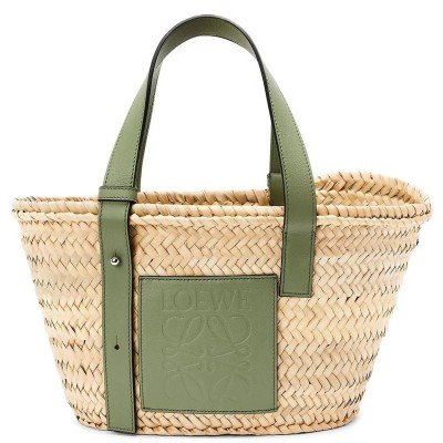 Loewe Small Basket Bag in Raffia and Rosemary Calfskin LS929245