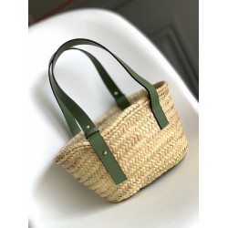 Loewe Small Basket Bag in Raffia and Rosemary Calfskin LS929245