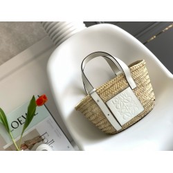 Loewe Small Basket Bag in Raffia and White Calfskin LS929246