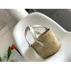 Loewe Small Basket Bag in Raffia and White Calfskin LS929246