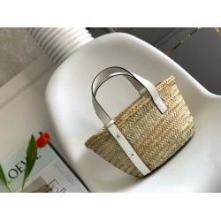 Loewe Small Basket Bag in Raffia and White Calfskin LS929246