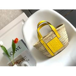 Loewe Small Basket Bag in Raffia and Yellow Calfskin LS929247