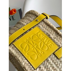 Loewe Small Basket Bag in Raffia and Yellow Calfskin LS929247