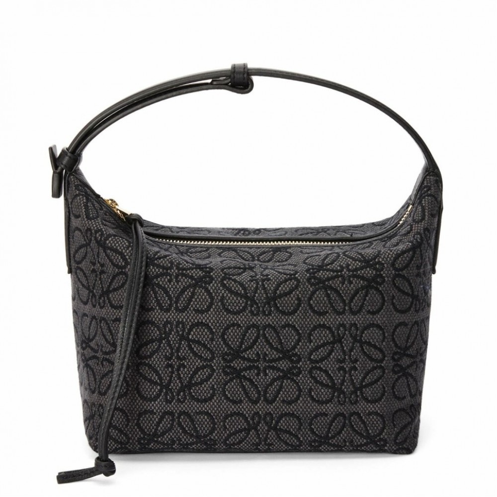 Loewe Small Cubi Hobo Bag in Black Anagram Jacquard LS929249