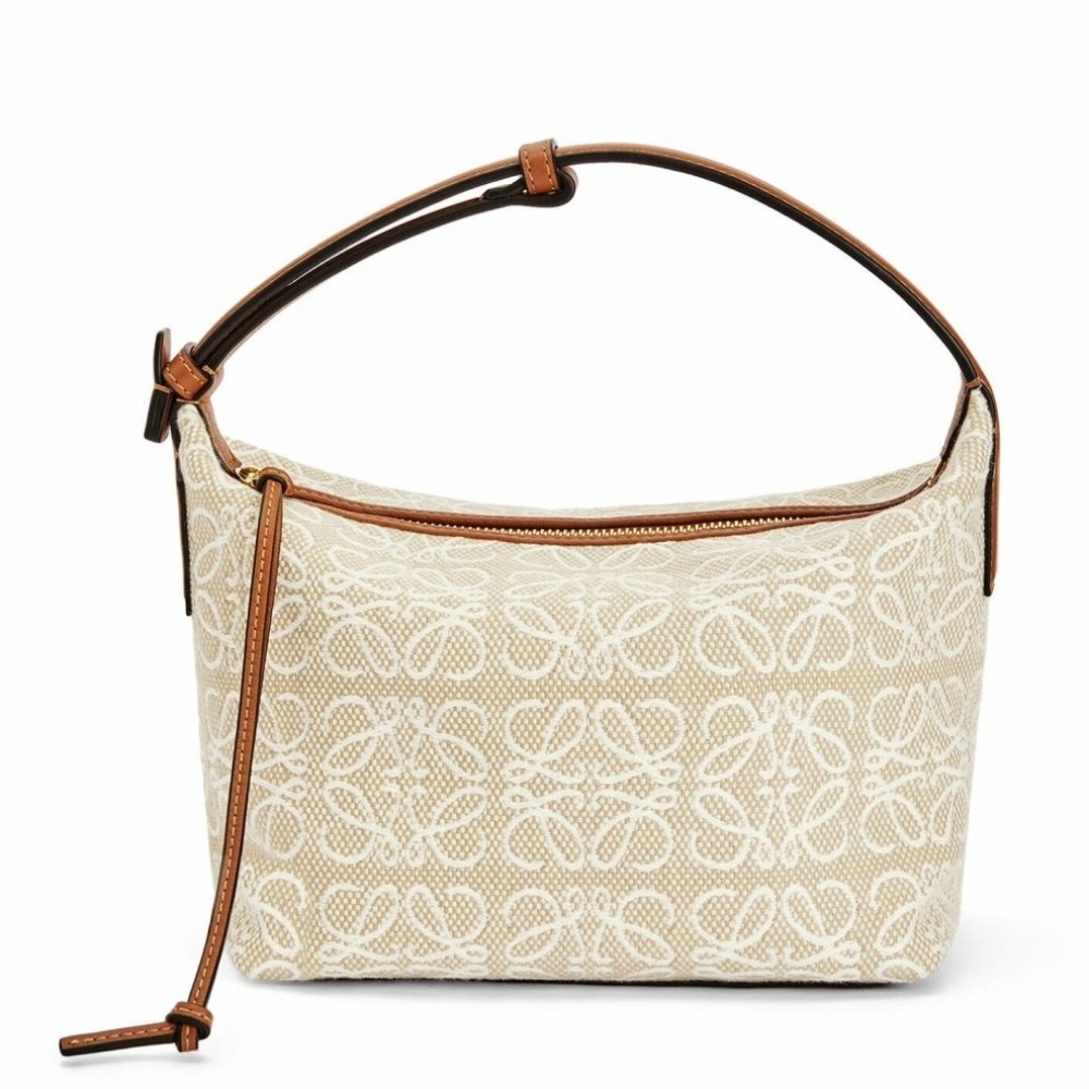 Loewe Small Cubi Hobo Bag in Ecru Anagram Jacquard LS929250