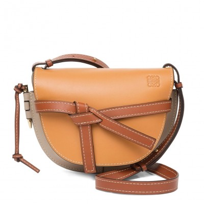 Loewe Small Gate Bag In Amber/Grey Soft Calfskin LS929254