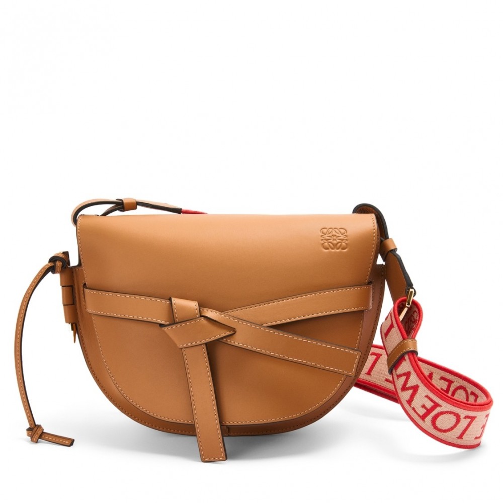 Loewe Small Gate Bag In Brown Calfskin and Jacquard LS929256