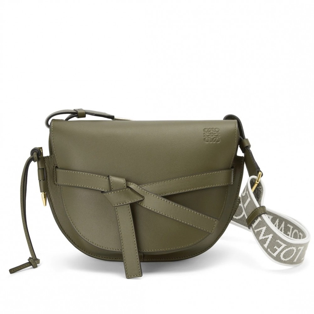 Loewe Small Gate Bag In Green Calfskin and Jacquard LS929257