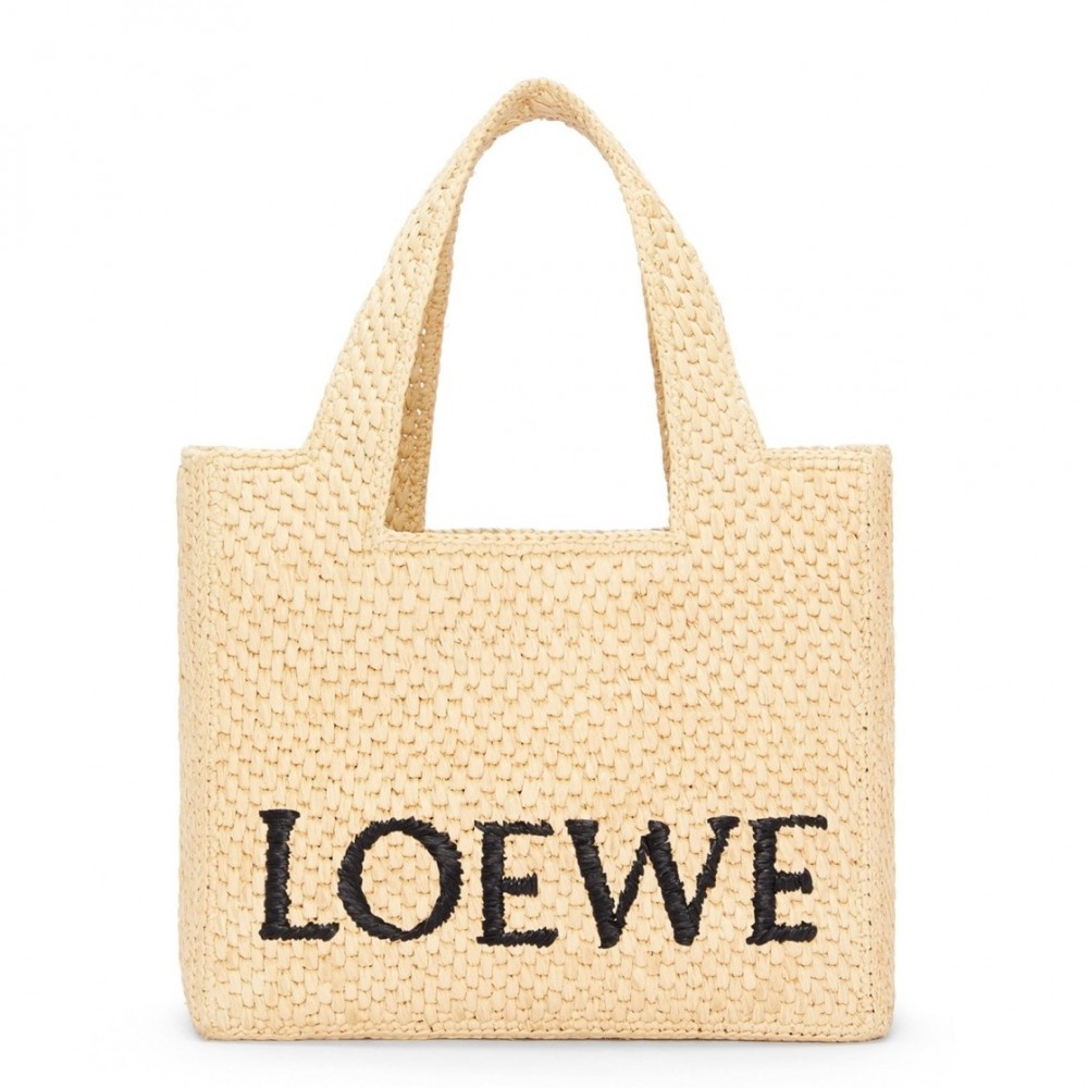 Loewe Small LOEWE Font Tote in Natural Raffia LS929260