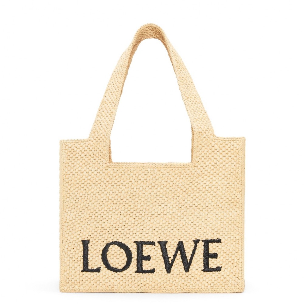 Loewe Small LOEWE Font Tote in Natural Raffia LS929261