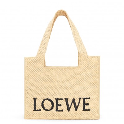 Loewe Small LOEWE Font Tote in Natural Raffia LS929261