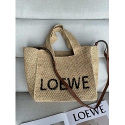 Loewe Small LOEWE Font Tote in Natural Raffia LS929261