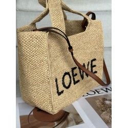 Loewe Small LOEWE Font Tote in Natural Raffia LS929261