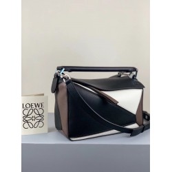 Loewe Small Puzzle Bag In Black/Taupe/White Calfskin LS929263