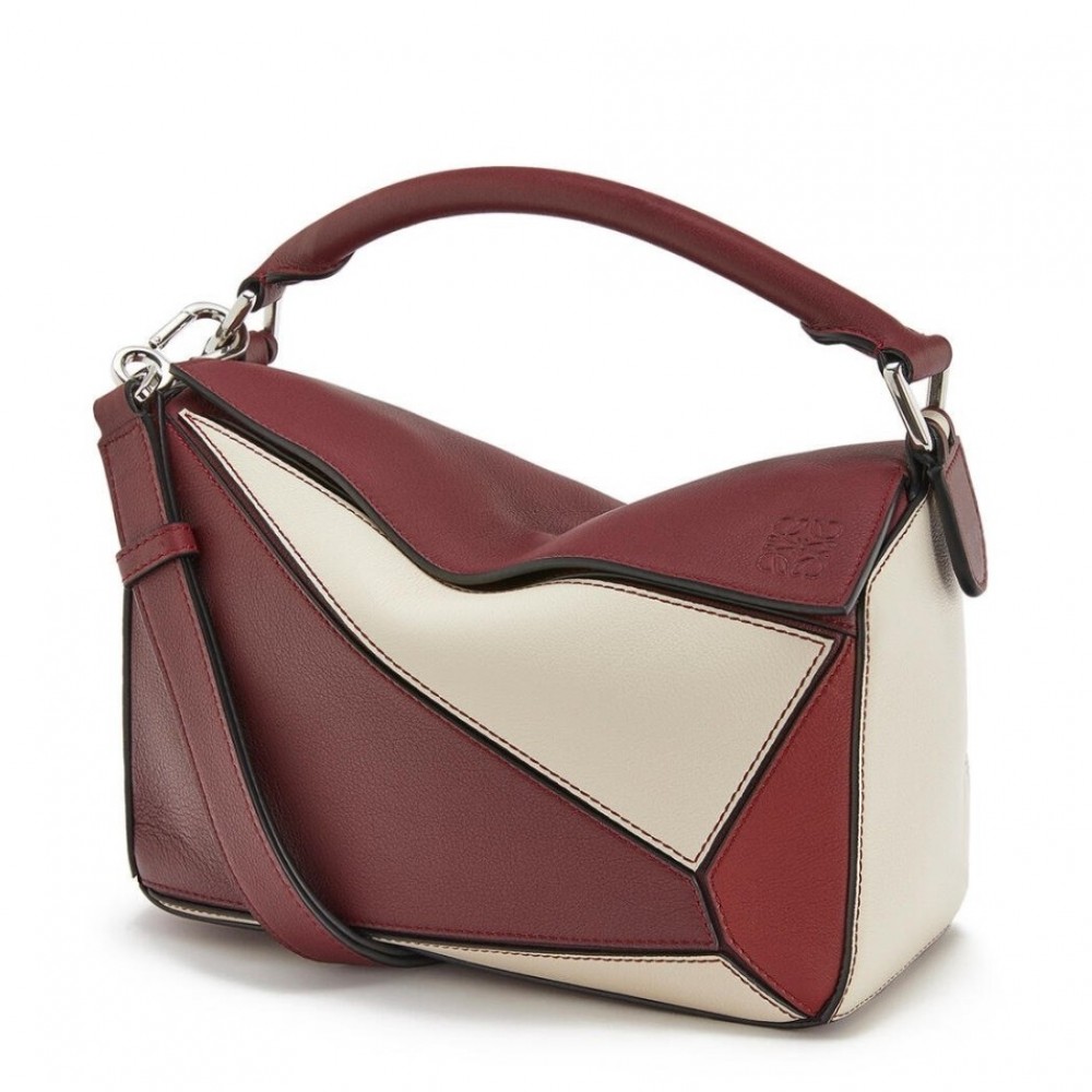 Loewe Small Puzzle Bag In Bordeaux/Garnet/White Calfskin LS929265