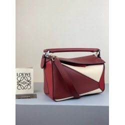 Loewe Small Puzzle Bag In Bordeaux/Garnet/White Calfskin LS929265