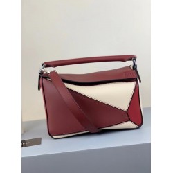 Loewe Small Puzzle Bag In Bordeaux/Garnet/White Calfskin LS929265