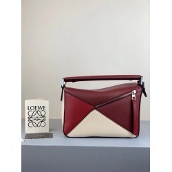 Loewe Small Puzzle Bag In Bordeaux/Garnet/White Calfskin LS929265